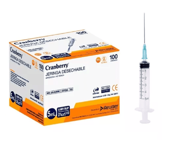 Jeringa 5 Ml Luer Slip Cranberry - 100 Unidades
