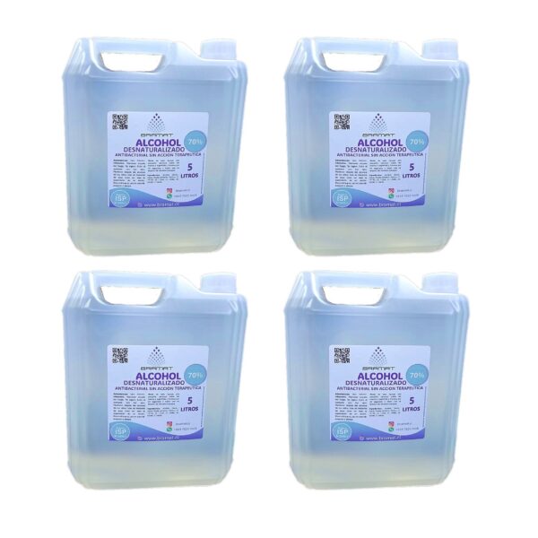 4 Bidones de Alcohol Desnaturalizado 70% 5L - Desinfectante Certificado ISP